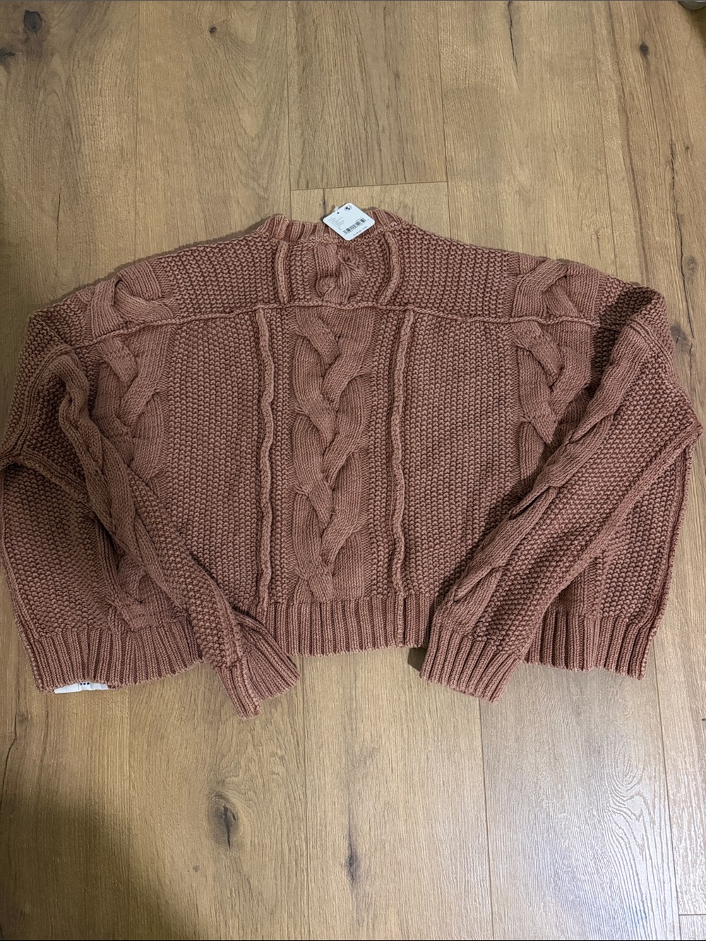 We The Free Cropped Cable Knit Sweater - Dusty Rosey Mauve - Picture 3 of 3